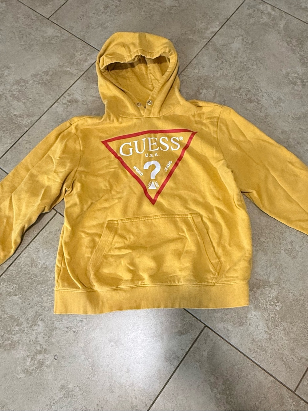 Guess Men’s Mustard Yellow Logo Crewneck Hoodie